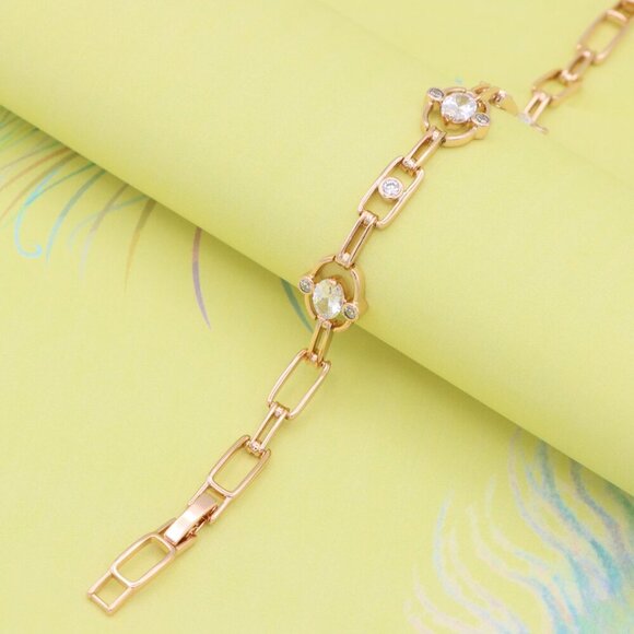 "Elegant Rose Gold Link Bracelet with Oval & Round Sparkling CZ, XPBL0926 - Picture 2 of 12
